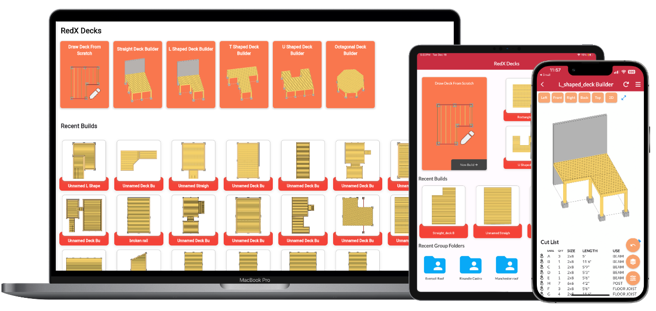RedX Decks App website ipad and iphone