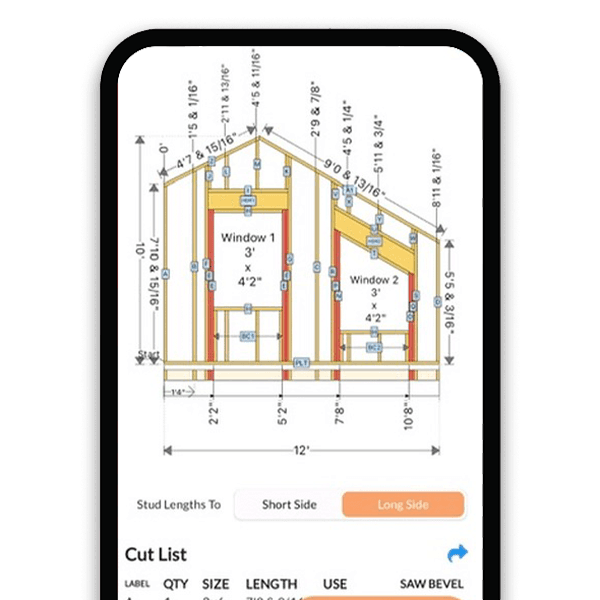 Advanced Rake Wall Builder showing asymmetrical slopes and window