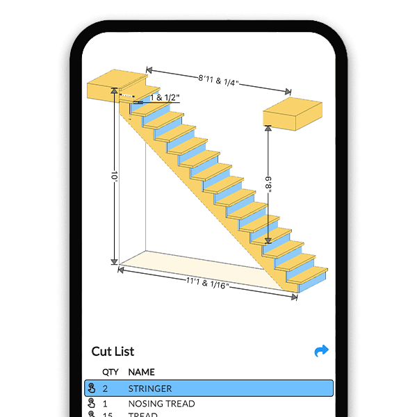 Basement stairs designed in the 3D stair builder with stringers and treads