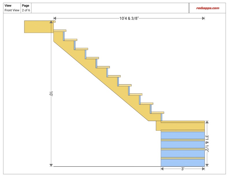 L shaped stair side down blueprint redx stairs