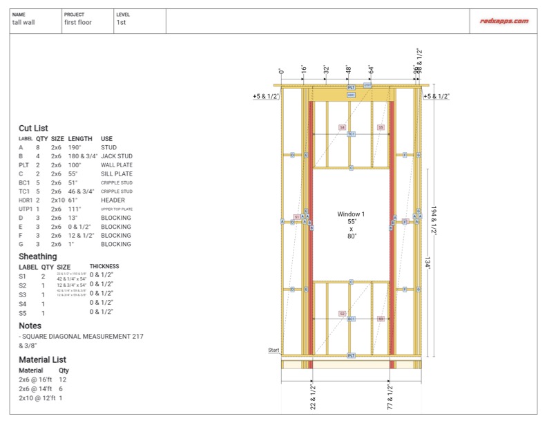 Final wall blueprint RedX Walls with blocking and window opening